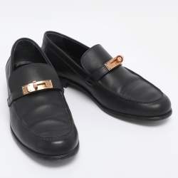 Pre Owned Hermès Black Leather Destin Loafers Size 38