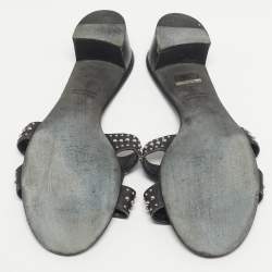 مملوكة مسبقًا Hermes Black Leather Studded Oasis Slide Sandals Size 39.5