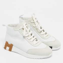 Pre Owned Hermes Grey/White Suede and Leather Hip-Hop Sneakers Size 36