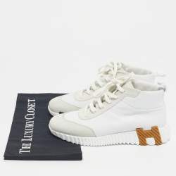 Pre Owned Hermes Grey/White Suede and Leather Hip-Hop Sneakers Size 36