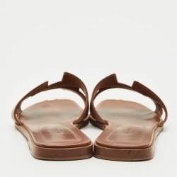 Pre Owned Hermes Brown Leather Oran Flat Slide Size 38.5