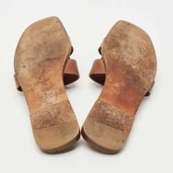 Pre Owned Hermes Brown Leather Oran Flat Slide Size 38.5
