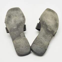 Pre Owned Hermes Black Leather Oran Flat Slides Size 38