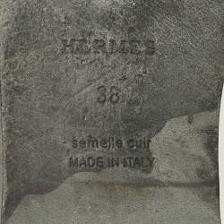 Pre Owned Hermes Black Leather Oran Flat Slides Size 38