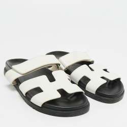 Pre Owned Hermes White Leather Chypre Sandals Size 39