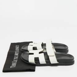 Pre Owned Hermes White Leather Chypre Sandals Size 39
