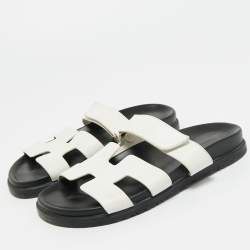 Pre Owned Hermes White Leather Chypre Sandals Size 39