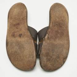 Pre Owned Hermes Dark Brown Leather Izmir Flat Slide Sandals Size 40