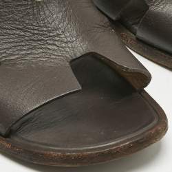 Pre Owned Hermes Dark Brown Leather Izmir Flat Slide Sandals Size 40