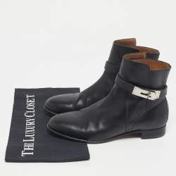 Pre Owned Hermes Black Leather jeff Ankle Length Boots Size 35.5