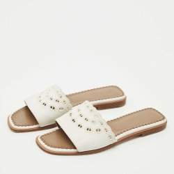 مملوكة مسبقًا Hermes White Leather Gaelle Flat Slides Size 39