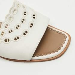 مملوكة مسبقًا Hermes White Leather Gaelle Flat Slides Size 39