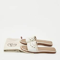 مملوكة مسبقًا Hermes White Leather Gaelle Flat Slides Size 39