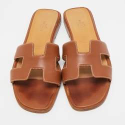Pre Owned صندل هيرمس أوران جلد بني مسطح مقاس 38