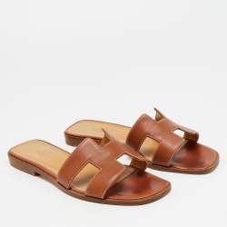 Pre Owned صندل هيرمس أوران جلد بني مسطح مقاس 38