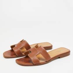 Pre Owned صندل هيرمس أوران جلد بني مسطح مقاس 38