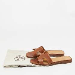 Pre Owned صندل هيرمس أوران جلد بني مسطح مقاس 38