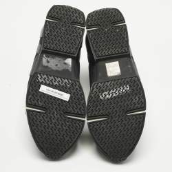 Pre Owned Hermes Black Knit Fabric and Leather Soft High Top Sneakers Size 36