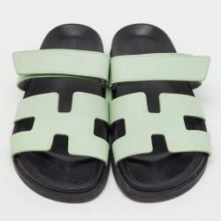 Pre Owned Hermes Mint Green Leather Chypre Flat Sandals Size 39