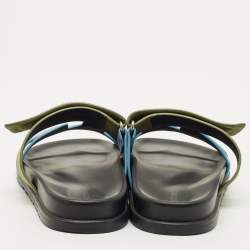 Pre Owned Hermes Blue/Green Suede Chypre Flat Sandals Size 40.5