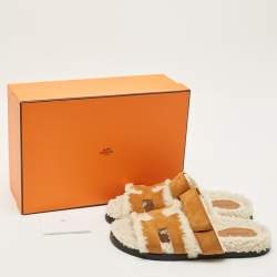 Pre Owned Hermès Brown Suede and Shearling Fur Lined Chypre Sandals Size 37