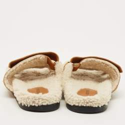 Pre Owned Hermès Brown Suede and Shearling Fur Lined Chypre Sandals Size 37