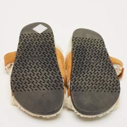 Pre Owned Hermès Brown Suede and Shearling Fur Lined Chypre Sandals Size 37