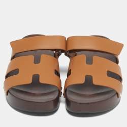 Pre Owned Hermès Tan Leather Kos Clogs Size 38
