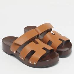 Pre Owned Hermès Tan Leather Kos Clogs Size 38