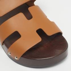 Pre Owned Hermès Tan Leather Kos Clogs Size 38