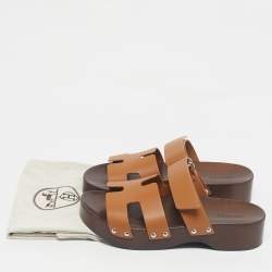 Pre Owned Hermès Tan Leather Kos Clogs Size 38