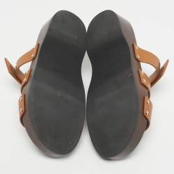 Pre Owned Hermès Tan Leather Kos Clogs Size 38