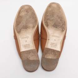 Pre Owned Hermes Naturel Leather Oz Flat Mules Size 38