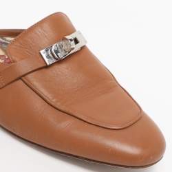 Pre Owned Hermes Naturel Leather Oz Flat Mules Size 38