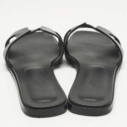Pre Owned Hermes Black Leather Oran Flat Sandals Size 38.5