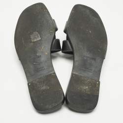 Pre Owned Hermes Black Leather Oran Flat Sandals Size 38.5