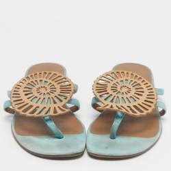 Pre Owned Hermes Blue/Brown Suede Nautilus Thong Slides Size 39
