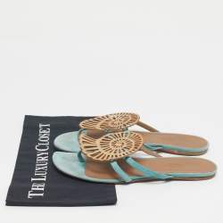 Pre Owned Hermes Blue/Brown Suede Nautilus Thong Slides Size 39