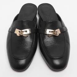 Pre Owned Hermes Black Leather Oz Mules Size 35