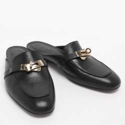Pre Owned Hermes Black Leather Oz Mules Size 35