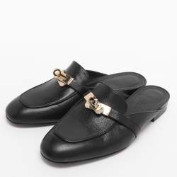 Pre Owned Hermes Black Leather Oz Mules Size 35