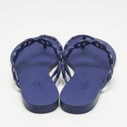 Pre Owned Hermes Navy Blue Rubber Island Flat Slides Size 39