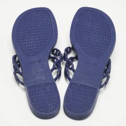 Pre Owned Hermes Navy Blue Rubber Island Flat Slides Size 39