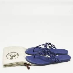 Pre Owned Hermes Navy Blue Rubber Island Flat Slides Size 39