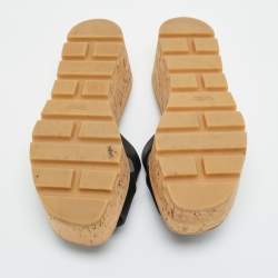 Pre Owned Hermes Black Leather Eze Platform Cork Wedge Sandals Size 37