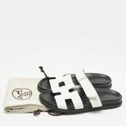 Pre Owned Hermes White Leather Chypre Flat Sandals Size 41