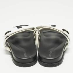 Pre Owned Hermes White Leather Chypre Flat Sandals Size 41