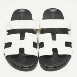 Pre Owned Hermes White Leather Chypre Flat Sandals Size 41