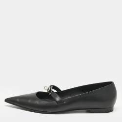 Pre Owned Hermes Black Leather Kelly Ballet Flats Size 39
