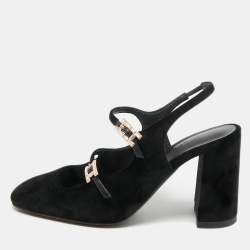 Pre Owned Hermes Black Velvet Jackie Slingback Pumps Size 37